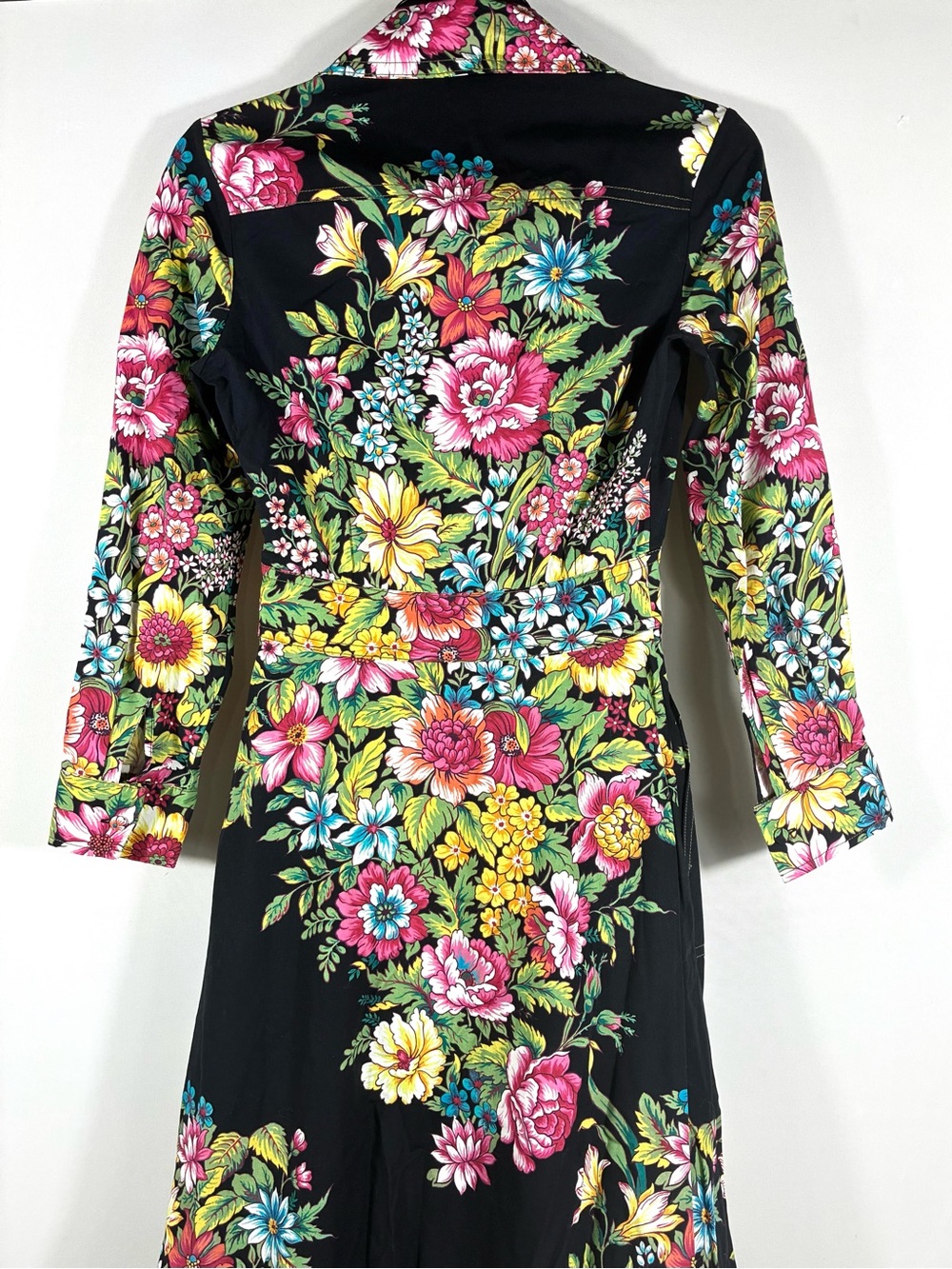 Etro Floral Print Long Sleeve Midi Dress Black US 0 IT 36 NWT Cotton - Picture 12 of 16